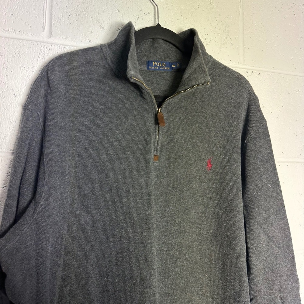 Polo Ralph Lauren Mens XL Quarter Zip Pullover Sweater Gray Cotton Red Pony